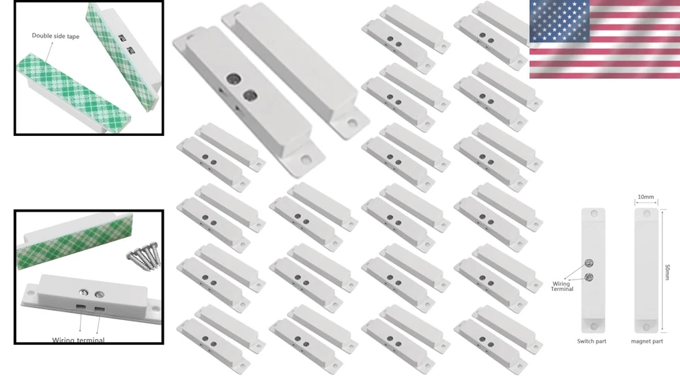 Magnetic Door Contact Sensor Window Alarm Surface Mounted 20 Sets White - Image 2 of 4