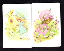 Vintage Swap/Playing Cards - Girl Watering Plants & Girl with Lamb Pair