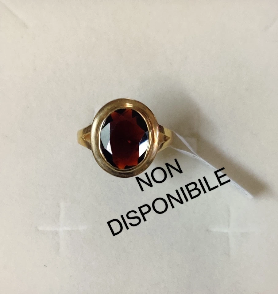 Anello da cocktail vintage in Oro giallo 18 Kt 750% e vero Granato rosso da 4 Ct