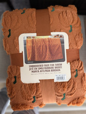 Embroidered Faux Fur Pumpkin Throw Blanket 60x70 Orange Fall Halloween Costco