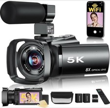 HighPower 5K UHD WiFi Camcorder 8x Optical Zoom 3.5" Touchscreen Black