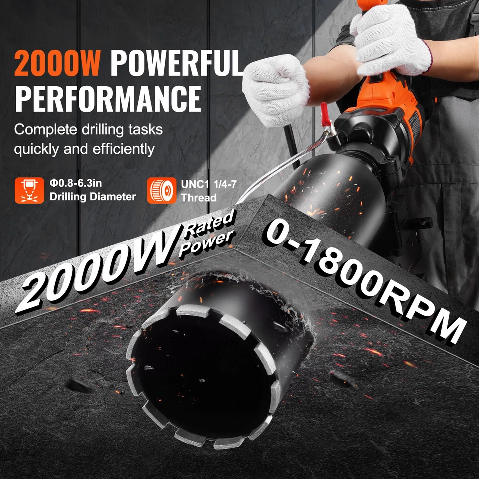 Core Drill Machine 0.8-6.3in Dia 2000W Handheld and Stand Core Drill Rig - Image 2 of 4