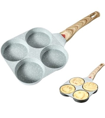 4 Hole Cup Egg Hamburger Pancake Maker Non-Stick Frying Pan with Wooden Handle 