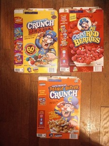 Lot Of 3 Empty Cap'n Crunch Boxes 60th Anniversary Oops All Red Berries Peanut