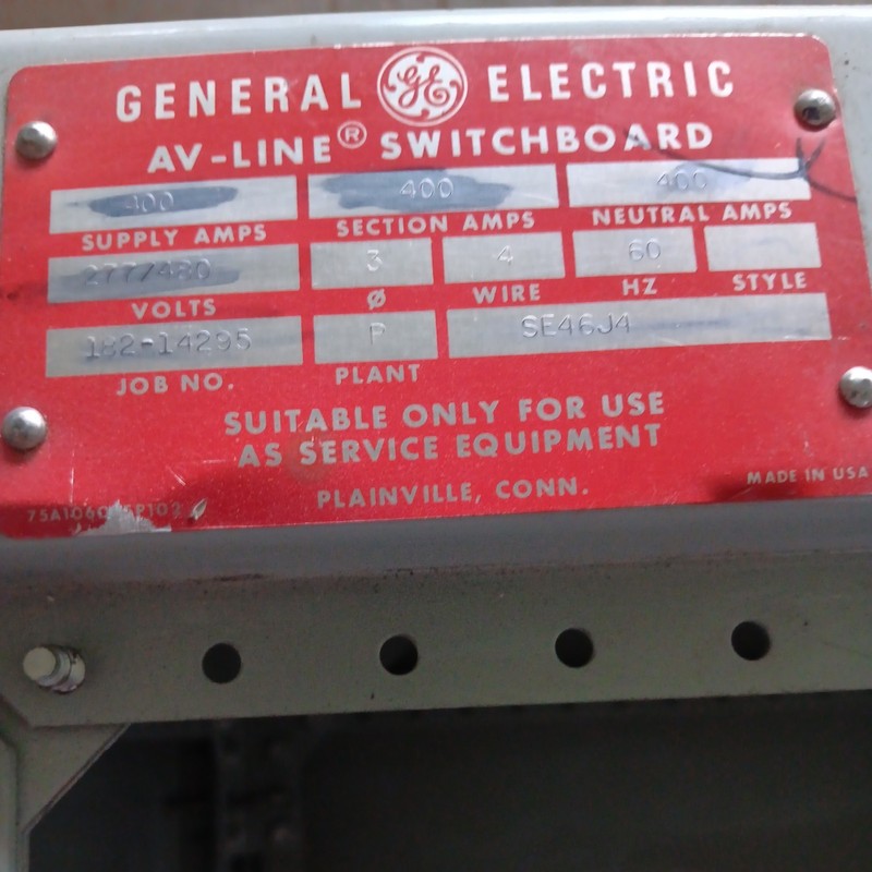 GE AV Line, disconnect 400A MB, 277/480V 3PH 4W, With CT Cabinet-