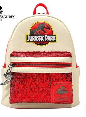 GROTTO TREASURES EXCLUSIVE - LOUNGEFLY JURASSIC PARK RED SEQUIN MINI BACKPACK