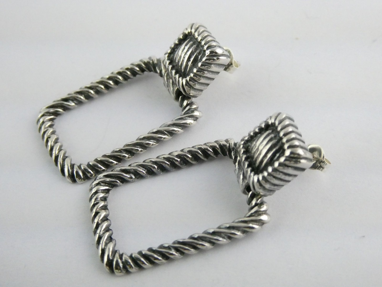 Sterling Silver Rectangular Door Knocker Earrings… - image 5