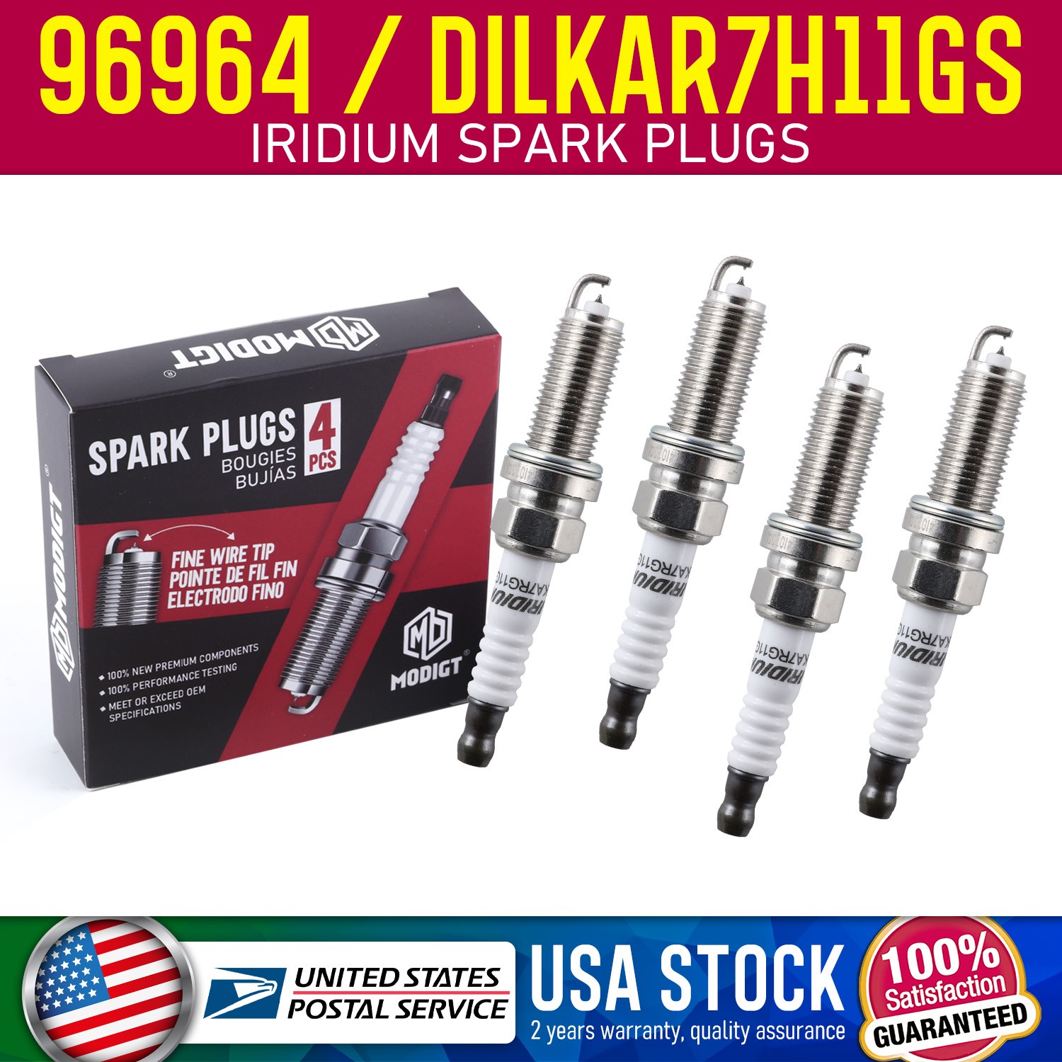 MODIGT 96964 4pcs Spark Plugs DILKAR7H11GS LASER IRIDIUM Genuine Replace FOR NGK
