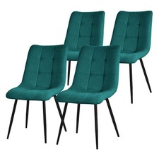 Set de 4 sillas de comedor azul petróleo asiento acolchado con patas de acero