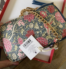 Image of Accessorize Blue Pink Floral Phone Crossbody Bag Zip Detachable Strap Gold Chain
