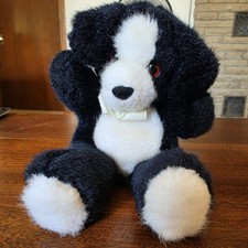 Vintage Dakin Black And White Dog Puppy Plush Stuffed Animal READ