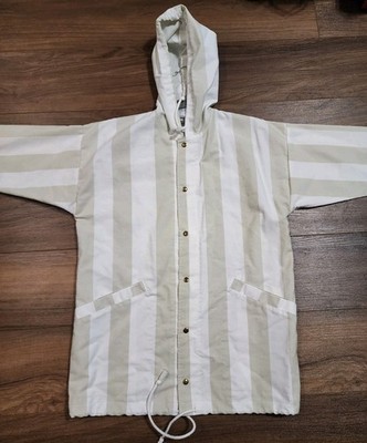 Vtg  Michigan Rag  Sailcloth Hoodie Hoodes Jacket Tan White Stripes Striped   Sm
