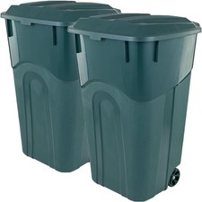 2-PCS 32 Gallon Wheeled Outdoor Garbage Trash Can with Attached Snap Lock Lid