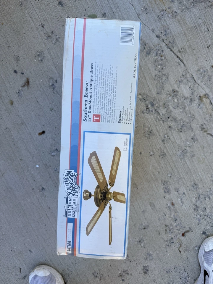 52” Antique Brass Ceiling Fan Oak Wicker Rattan 5 Blades Vintage NOS Duo-Mount - Image 2 of 4