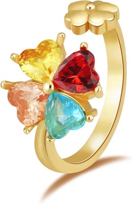 Four Leaf Clover Rings S925 Sterling Silver Women Open Adjustable Cubic Zircon C