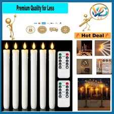 Real Wax LED Flameless Taper Candles with Remote Timer 9.6 Inch White Set of 6