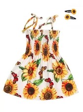 NWT Toddler Girls Sunflower Dress Headband Size 2T 3T 4T Hair Clips NEW