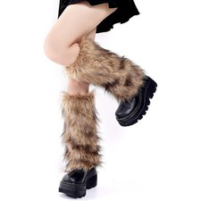1Pair Fluffy Leg Warmers Long Furry Leg Sock Warm Fur Boot Covers Women Winter