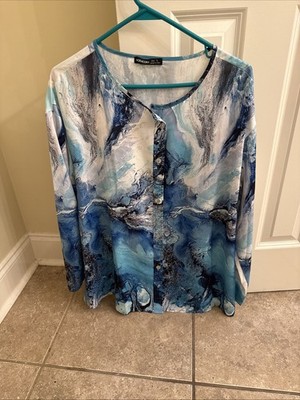 Shades Of Blue Soft Button Down Blouse By NORACORA Size L