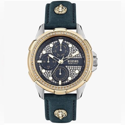 Versus by Versace Men's 6e Arrondissement Black Leather Strap Watch 46mm NWT