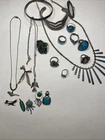 Southwestern Sterling Silver Jewelry Necklace Rings Turquoise 20pcs 167g Unmark