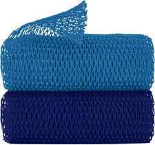 2 Pieces Authentic African Net Sponge, Long Nylon Exfoliating Blue, Blue 
