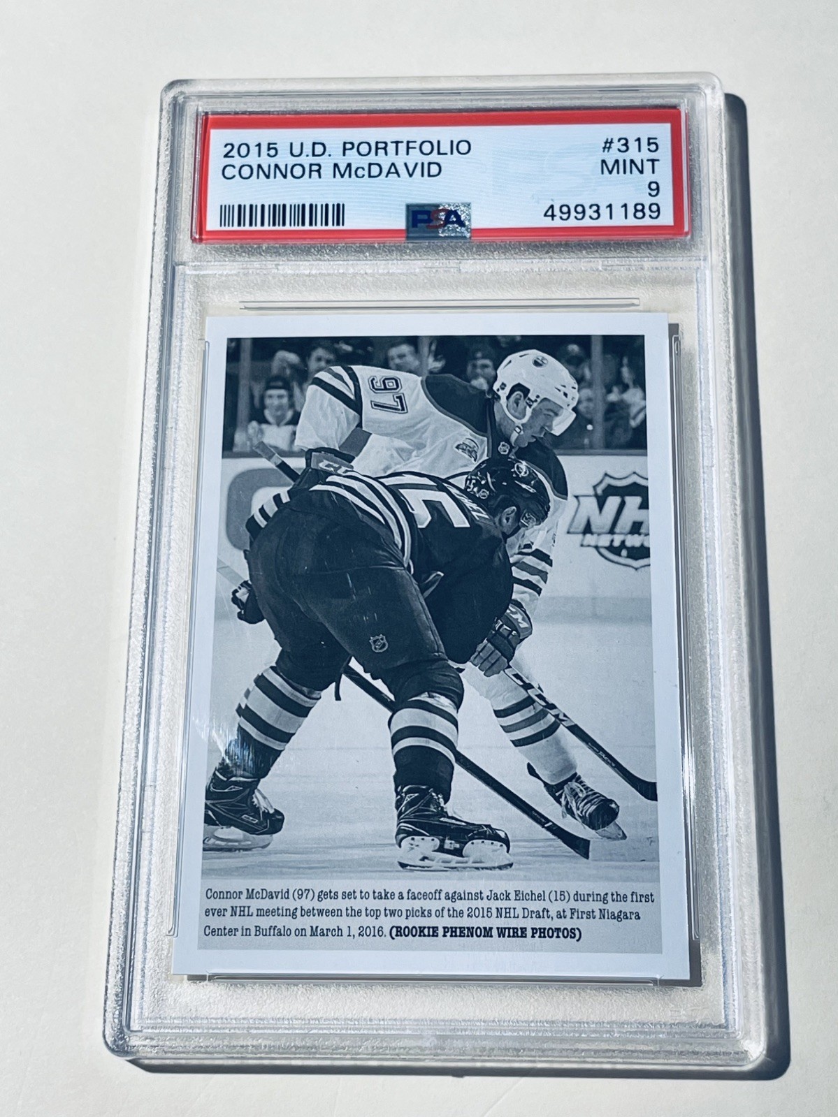 2015 U. D. Portfolio Rookie Phenom Wire Photos #315 Connor McDavid PSA 9 RC Qty
