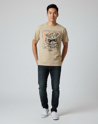 Gundam x Hello Kitty Tee Adult L Tan Kawaii Collab Anime Cutecore Kidcore Sanrio
