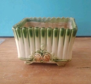 Vintage Weller Ware Roma Rose 5"X5" Footed Square Planter 3.25" Tall Art Pottery
