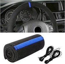 Car Steering Wheel Cover Stitch On Full Surround Soft Suede Color Blackblue