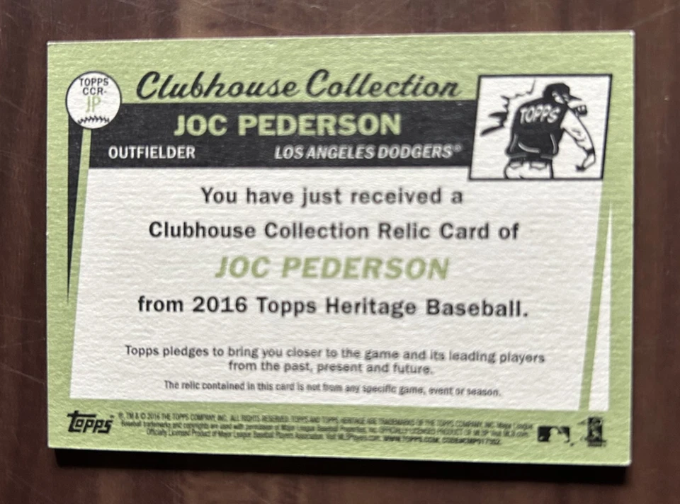 2016 Topps Heritage - Clubhouse Collection Relics Joc Pederson #CCR-JP - Image 2 of 2