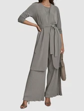 Donna Karan New York Women's Gray Solid Self-Tie Cardigan Sweater Size M