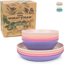 Wheat Straw Kids Plates Bowls Sets 8-Piece Unbreakable Dishwasher Microwave
