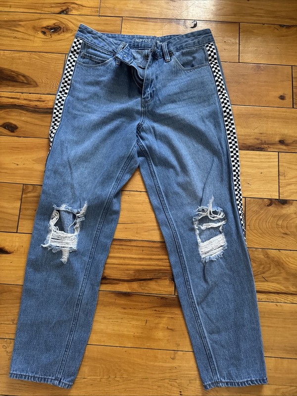 Empyre Girls Eileen Mom Jean With Checkered Pattern Down Sides & Knee Holes Sz 7