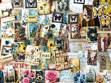  799 - 20 small pcs - VINTAGE BUTTERFLY FLORAL SCRAPBOOK JUNK JOURNAL KIT / LOT