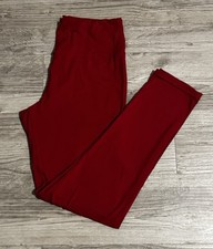 Red Ankle Style Women's Leggings Stretch Elastic Waist Solid Knit Casual