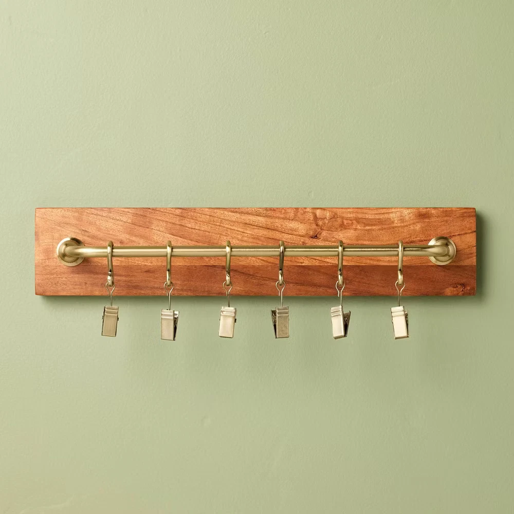 Brass and Wood Wall Rail with Clips - Hearth & Hand with
Opens in a new window or tab