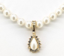 Vintage Regency Pearl Necklace Enhancer Pendant Gold Tone Designer Signed 19inch