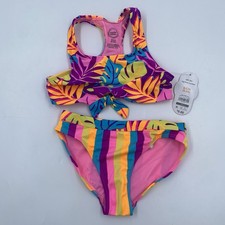 Wonder Nation NWT Girls Size S 6-6x Tropical Palm Bikini Stripe Swimsuit Set 2