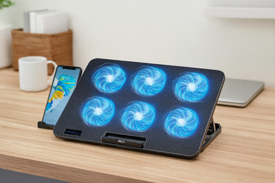 Coolcold 15.6-17.3inch Laptop Cooling Pad with 6 Quiet Fans,7 Height Wind Speed 
