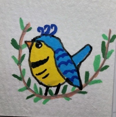 Whimsical Blue Bird Animals Painting   12x12 Original Impressionist Canvas GAT