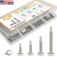 150Pcs Self Drilling Screws Assortment Kit, 410 Stainless Steel Self Tapping She