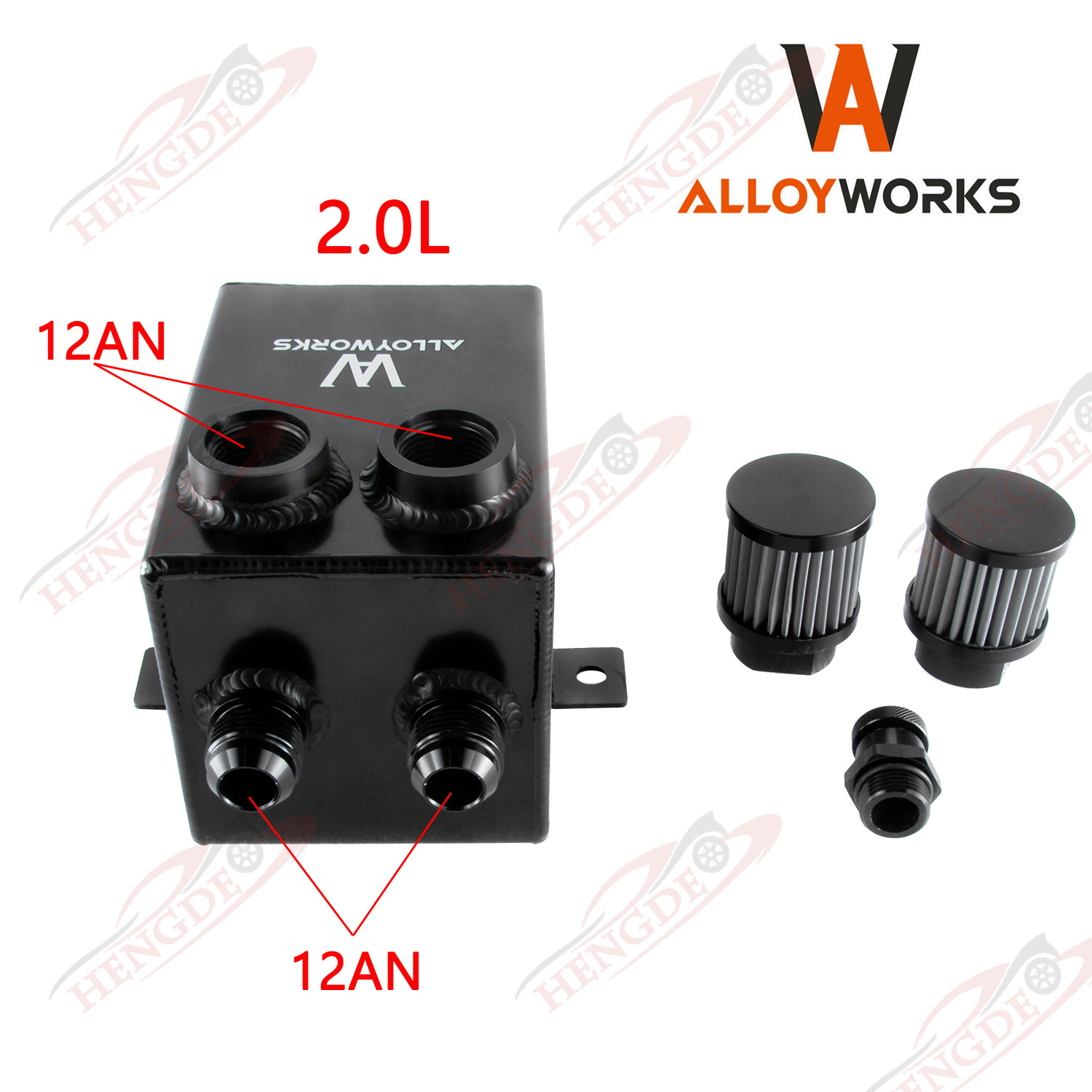 2.0L Aluminum 2x 12AN Oil Breather Catch Can Tank ＆ Dual 12AN Filter ＆ Drain