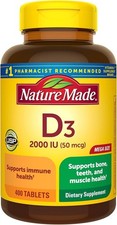 Nature Made Vitamin D3 2000 IU 50 mcg , Vitamin D Supplement Bone 400 Tablets