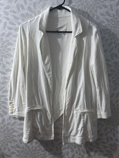 Anthropologie Women s 4 S White Linen Open Front Jacket Blazer Asymmetrical Back