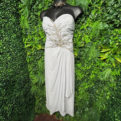 MAY QUEEN Dress Beaded Pleated Gown Women 24 Gray Formal Elegant Strapless 1089