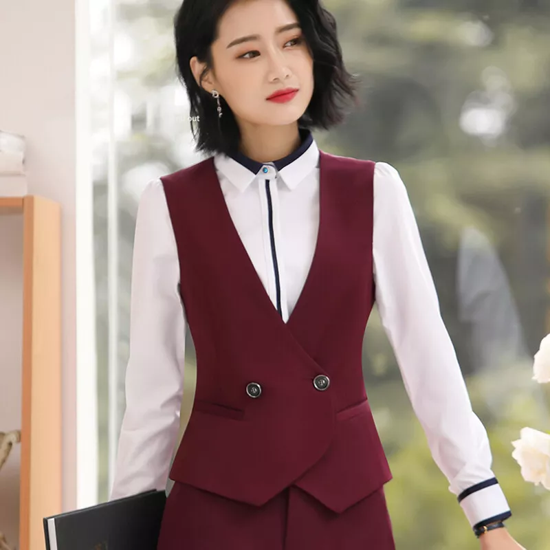 Lady Formal Work Dress Suit Vest Tops Waistcoats Sleeveless Cafe
