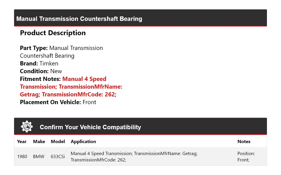 Cojinete de contraeje delantero Timken para BMW 633CSi 1980 transmisión manual Foto 2 de 4