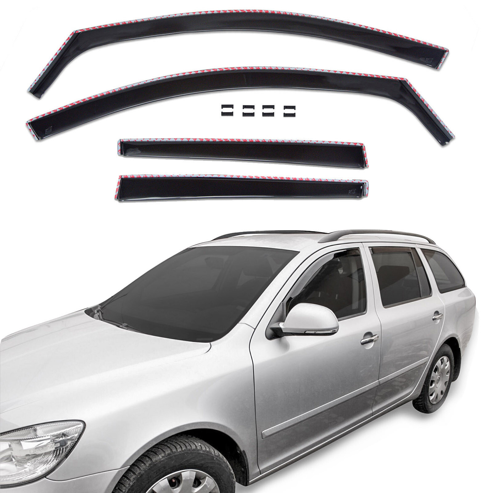 Déflecteurs d'air Skoda Octavia 2 anti-vent et pluie, protection de vitres teintée pour break