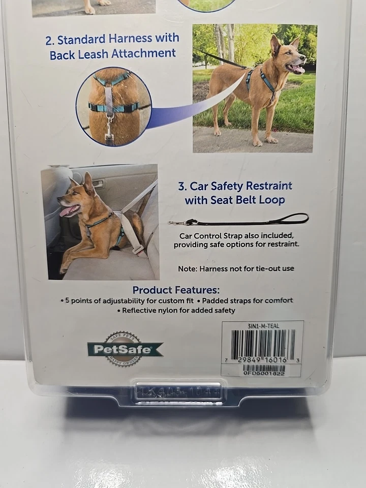 PetSafe 3 in 1 Dog Harness-MEDIUM-Teal-No Pull Design-Car Restraint-Reflective - Image 4 of 4